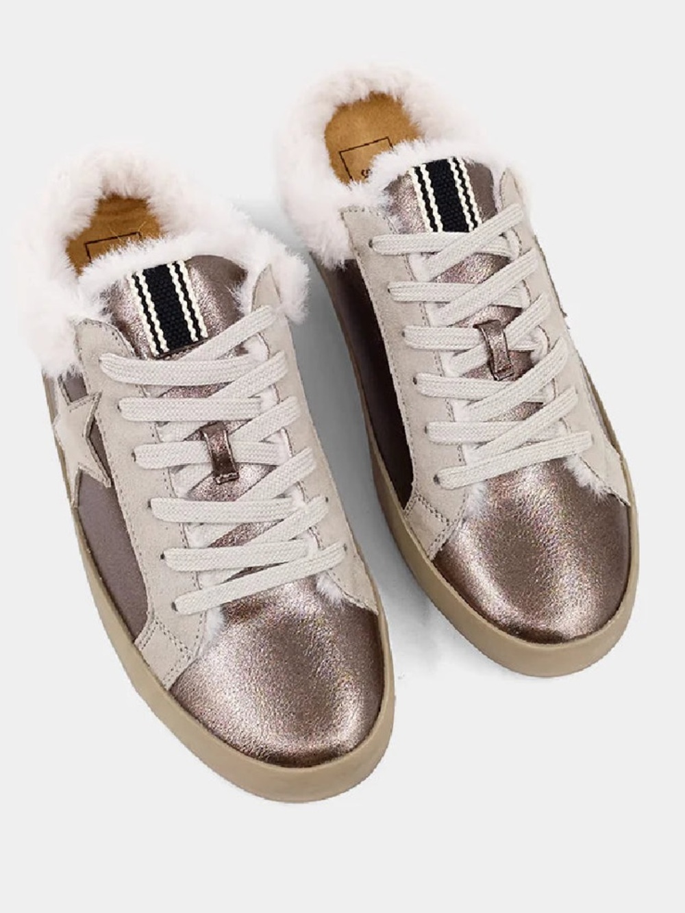 New in box. Pinah mule sneakers. ShuShop. Gunmetal w fur lining
